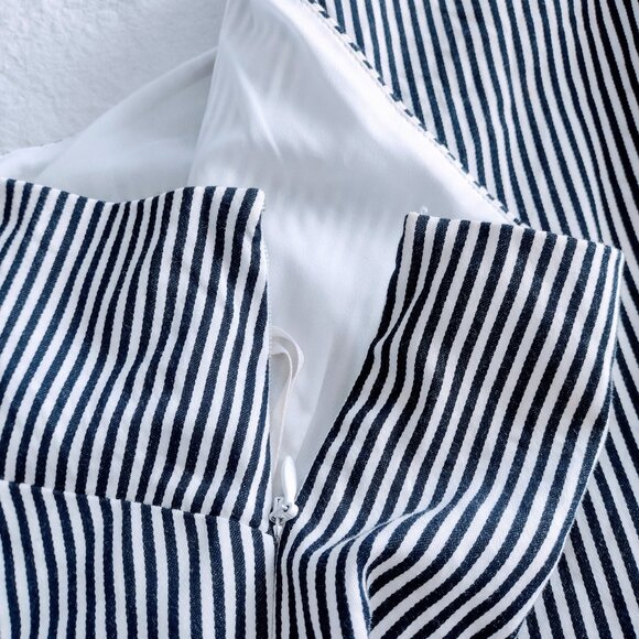 Banana Republic One Shoulder Bow Black & White Striped Top Size 8 - Picture 8 of 9